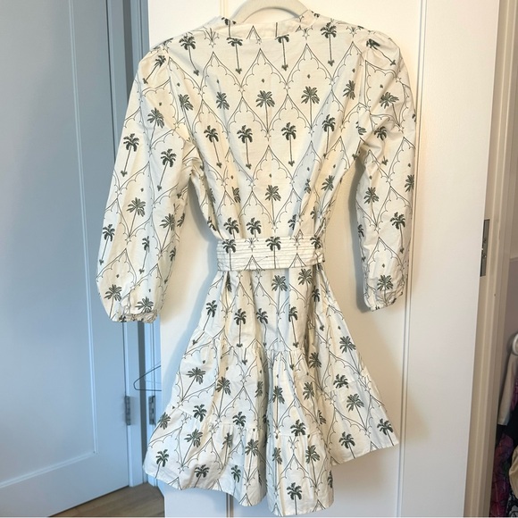 Zara 100% Cotton White and Green Palm Print Dress with Belt XS SS2024 - Picture 2 of 4